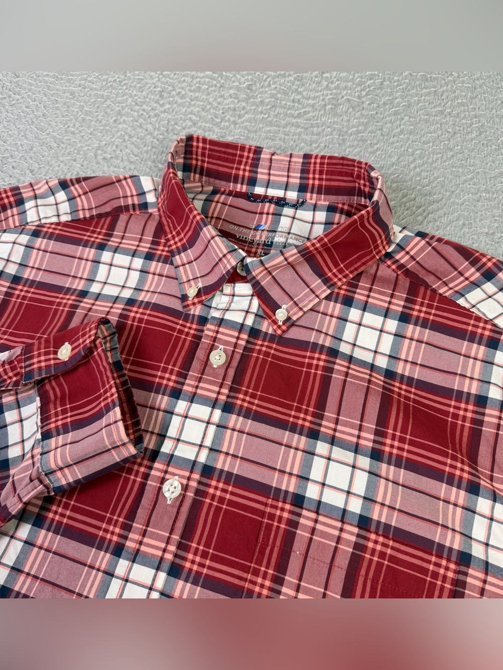 Vineyard Vines OTG Performance brrr Shirt Mens XL Red Plaid Button Down Preppy